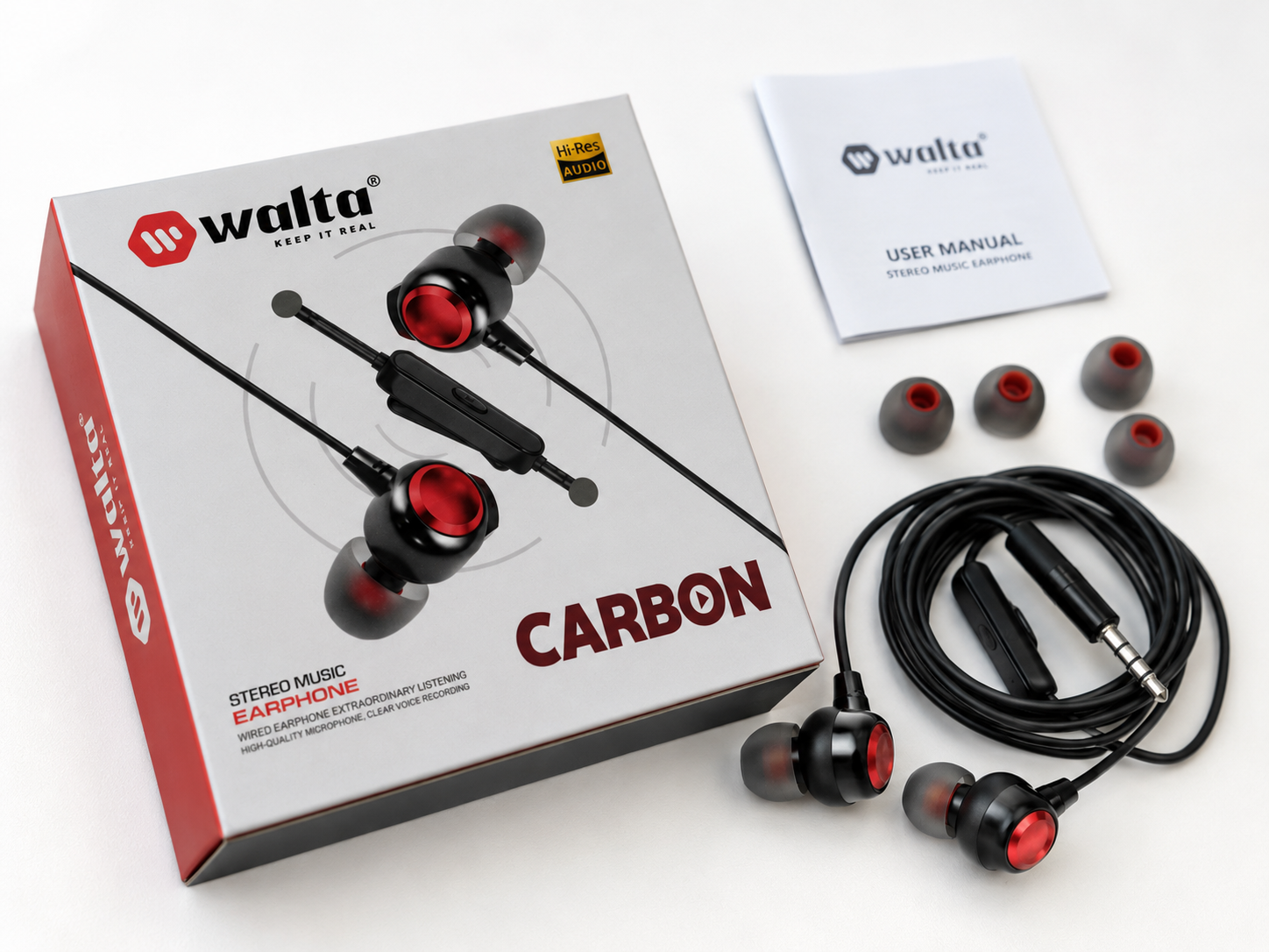 Walta Carbon Stereo Music Earphone | Wired Earphones with Mic | 3.5mm Jack