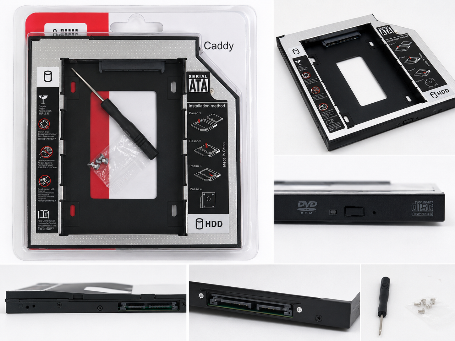 Laptop 2nd HDD Caddy | 12.7mm SATA Hard Drive Caddy | SSD & HDD Adapter for Laptop DVD Bay
